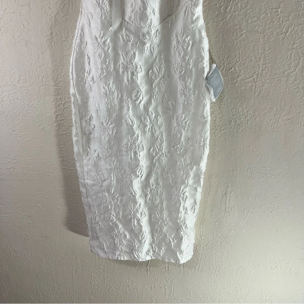 Lulu's Gorgeous Persona White Satin Jacquard Tie Strap Midi Dress - Picture 6 of 15